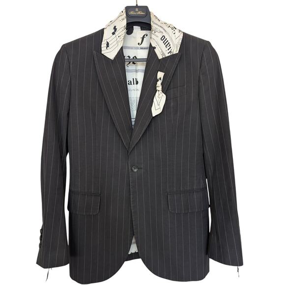 John Galliano SS2006 Pinstripe Newspaper Print Classic Scarf Cotton Blazer EU48 - Picture 1 of 16